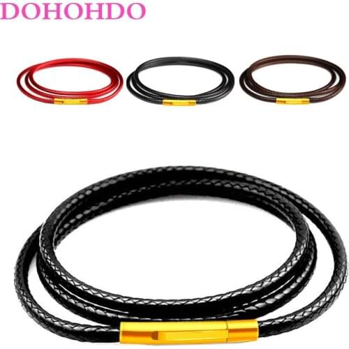 2mm 3mm Brown Black Red Leather Cord Rope 40-80cm Leather Necklace For Women Men Chocker Stainless Steel Clasp For DIY Jewelry