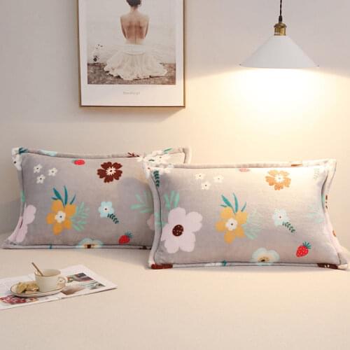 2pcs Printing Flannel Pillow Cases Winter Soft Warm Thick Coral Fleece Pillowcase 48*74cm