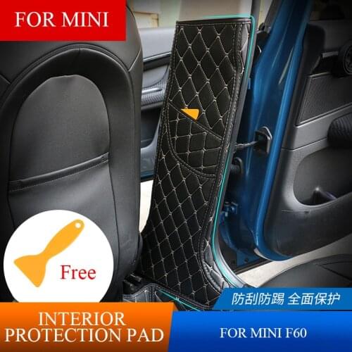 2Pcs Leather Child Kick Pad Car Interior Door Center Pillar Anti-dirty Pad Stcikers Car Styling For MINI New Coutryman F60