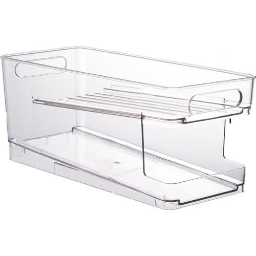 2 Tier Rolling Refrigerator Organizer Bins Soda Storage Rack Container Drink Beverage Dispenser For Freezer Kitchen