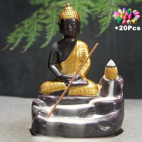 20 Incense Cones Chinese Buddha Zen Mascot Lucky FengShui Home Decoration Yoga Room Ornaments Handmade Backflow Incense Burner