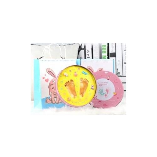 2021 Blue And Pink Box Baby Souvenirs Hand & Footprint Makers Newborn Soft Modeling Clay Inkless Printing Sets For Infants