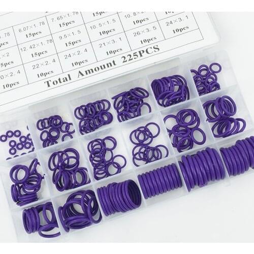 225Pcs 18 Sizes Air Conditioning O Rings Rubber Air Conditioning Refrigerant Ring Sets Car Repair Tools