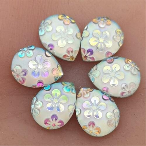 40PCS AB Flower Flatback Resin Teardrop Rhinestone Wedding Decoration 10mm*14mm