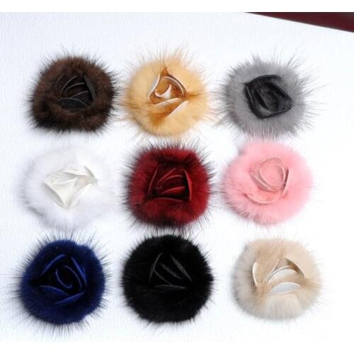 5pcs/lot Mink Fur Flower Fur Pompom DIY Jewelry Findings Mink Findings for brooch hairwear earrings Cloth Making Craft