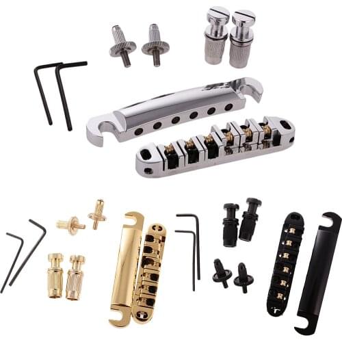 6 Strings Electric Guitar Roller Saddle Bridge & Tailpiece with Locking Posts Wrenches Luthier Supply Fully Adjustable Saddles