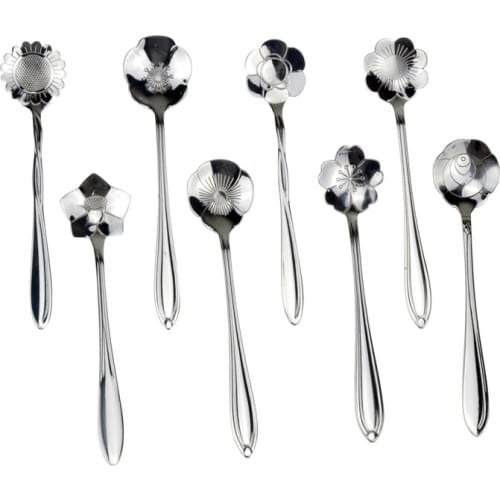 8 Pcs/set Stainless Steel Classic Flower Coffee Spoons Matcha Tea Strring Spoon Kitchen Accessories