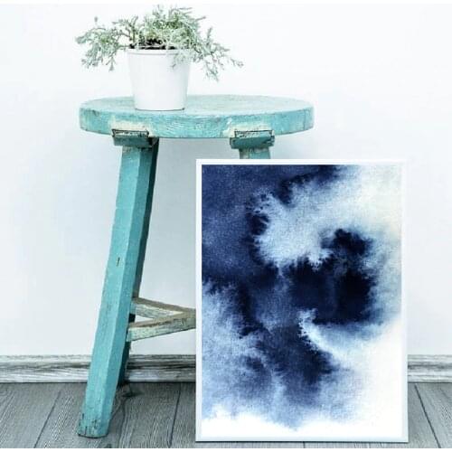 Navy Blue Abstract Painting Prints Bedroom Wall Art Poster Indigo Blue Watercolor Print Wall Picture Living Room Home Decor