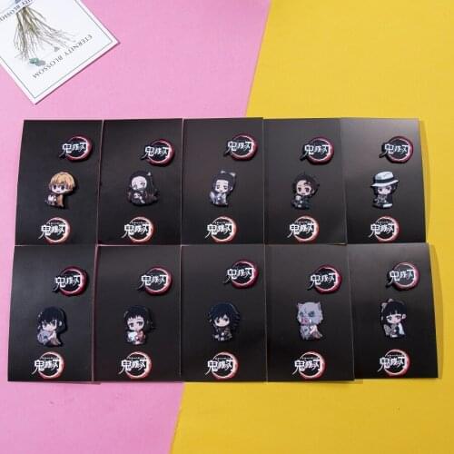 Anime Demon Slayer Kimetsu no Yaiba Pin Badges Plastic Kamado Tanjirou Cosplay Brooch 3Pcs Sets Fans Gifts Accessories