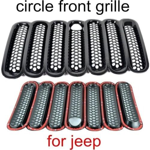 Free shipping 7pcs Grid Decorative Circle Front Grille Insert Mesh Light Circle For Jeep Wrangler Rubicon JK 07-15 Black