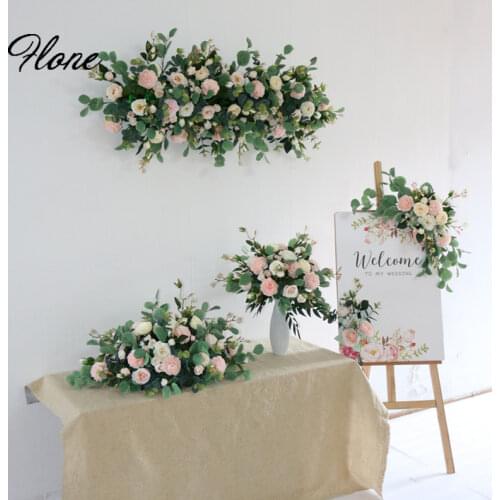 Flone Artificial Flowers Arrangement Wedding Welcome Sign Centerpiece Table Runners Pink Backdrop Floral Stage Decoration