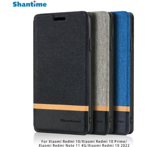 Canvas PU Leather Phone Bag Case For Xiaomi Redmi 10 Flip Case For Xiaomi Redmi 10 Business Case Soft Silicone Back Cover