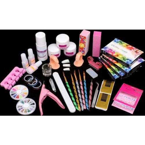 28in1 Acrylic Liquid Nail Art Cleaning Brush Glue Acrylic Powder Buffer Block Deco Tips Tool Kit