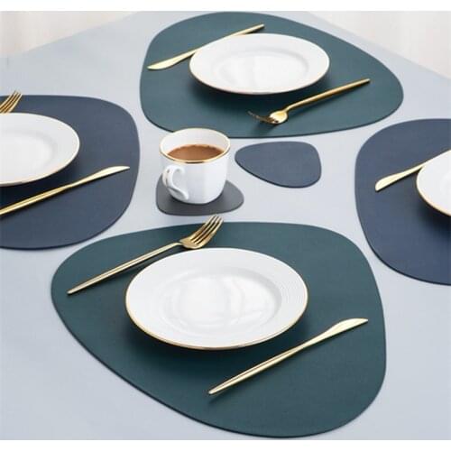 Leather Placemat Tableware Pad Oil Water Resistant Heat Insulation Non-Slip Tablemat Coaster Set for Kitchen Washable Cup