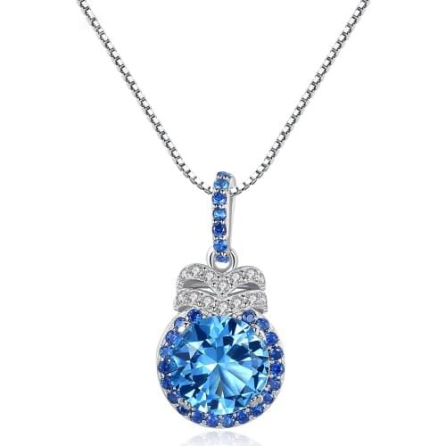 MetJakt S925 Sterling Silver Sapphire Micro-Inlaid Zircon Fashion Elegant Atmosphere Womens Necklace