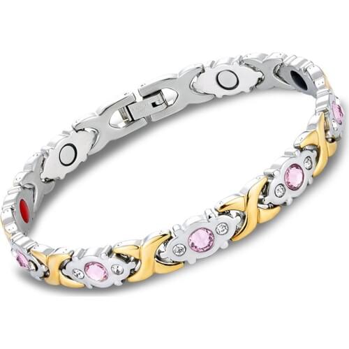 Trendcy Fashion Womens Titanium Stainless Steel Magnetic Bracelet Rhinestone Health Care Gift Crystal Hollow Fashion Bangle