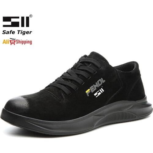 Men Safety Shoes Steel Toe Cow Suede Safety Boots Puncture-Proof Work Shoes Mens Steel Toe Boots