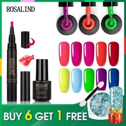 ROSALIND Neon Nail Gel Pen Semi-permanent Varnish Enamel Base Top Coat Shiny Bright For Nail Art Design Soak Off LED UV Lamp