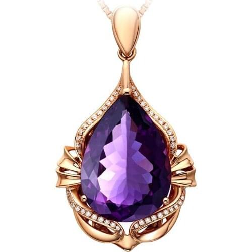 Ociki Rose Gold Color Purple Crystal Pendant Necklace Chokers for Women Girls Drop Shipping Womens Jewelry Waterdrop Gift