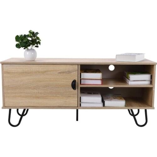 End Table Tea Table Coffee Table Modern TV Stand TV Console Cabinet with 2 Storage Shelves Door and Metal Hairpin Legs for Home