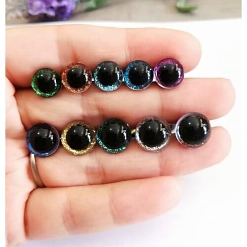 40pcs/lot tiny 9mm-10mm-11mm-12mm clear round shape glitter toy safety eyes & glitter fabric & hard washer--color&size option