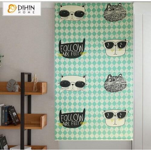 Cartoon Animal Printed Roman Blinds Cotton/Linen Material Window Curtain For Children