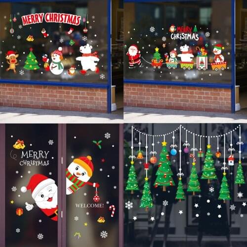 Santa Train Merry Christmas Style Wall Sticker Home Wall Window Glass Grilles Decal Xmas Ornaments Home Decoration Posters