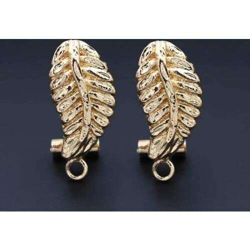 Clip Earrings Post with Loop Hanger Hollow Leaf Metal DIY Pearls Stud Earrings Making Findings 12x25mm African Women Jewelry