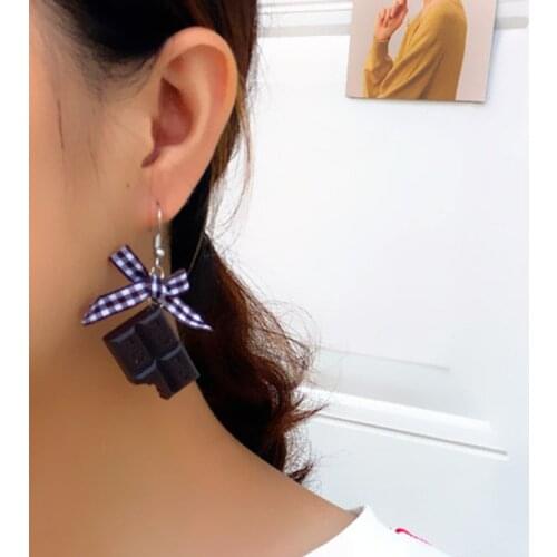 1 Pair Creative Cute Mini Chocolate Donuts Bow Earrings Minimalism Cartoon Design Female Ear Hooks Danglers Jewelry Gift