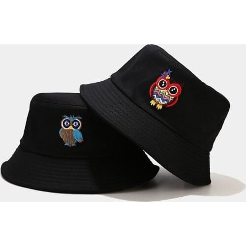2021 New Cartoon Owl Fishermans Hat Men Women Outdoor Sunscreen Hat Black White Animal Cap Couple Bob Panama Hat