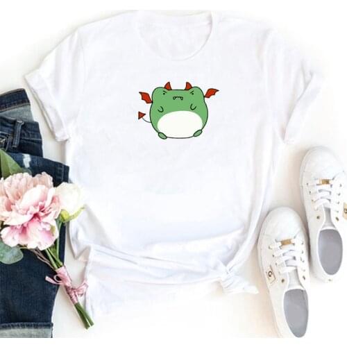 Funny Cartoons Frog Printed Women T Shirt Fashion Cotton Tee Women Short Sleeves Tshirts Women Loose Round Neck Camisetas Mujer