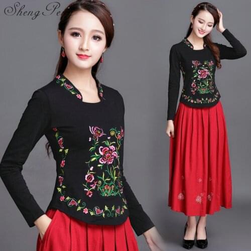 Traditional chinese clothing for women cheongsam top traditional chinese clothing Vintage embroidery Printed long sleeves CC227
