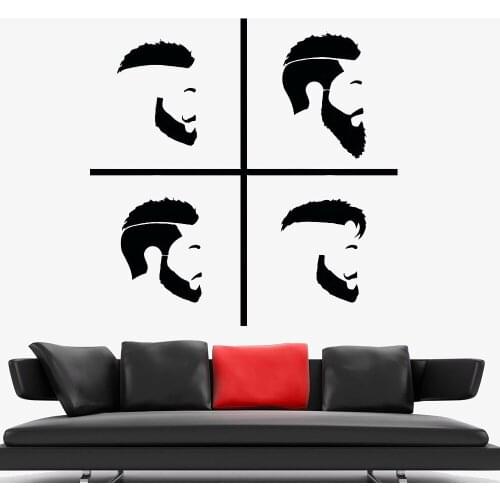Hipster Salon Signboard Vinyl Wall Decal Barbershop Beard Logo Removable Shop Window Sticker Modern Store Mirror Murals Y349