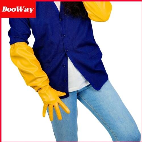 DooWay Women Fashion Gloves Faux Leather Puff Oversize Sleeve Elastic Cuff 20-inches Elbow Length Yellow