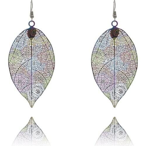 Vintage New Design Metal Hollow Out Leaves Earrings for Women 2021 Fashion Jewelry Elegant Plant Earring Long Party Night Club