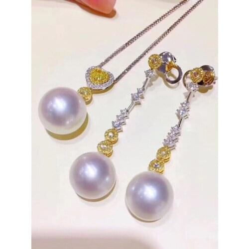 D315 Fine Jewelry S925 Sterling Silver Nature 8-12mm Fresh Water White Pearls Females Jewelry Sets for Women FIne Jewelry Sets