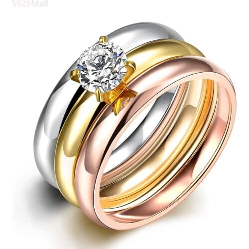 Fashion Luxury Famous Brand 3 Color Anel gold-color Brand Rings For Women Elegant Party Wedding Ring rose gold-color jewelry