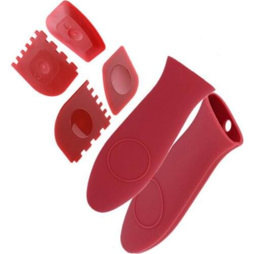 1 Set Soft Pot Handle Cover Silicone Heat Insulation Wear-resistant Flexible Anti-deform Cookware Sleeve Scraper for Daily Use