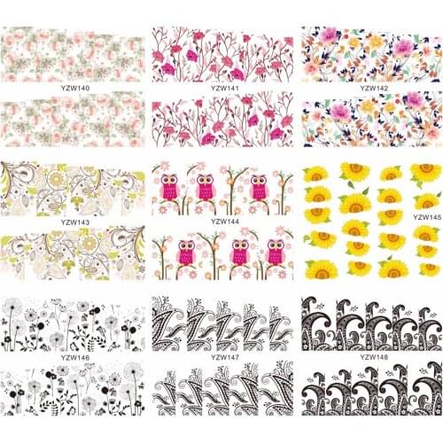 WUF 1 Sheet Optional Classic Fashion Flower Owl Dandelion Vine Pattern Water Transfer Stickers Decals For Nails Beauty