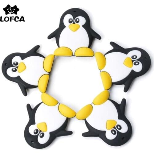 LOFCA 1pc Silicone Penguin Teether Food Grade Silicone Baby Teething Toy BPA Free DIY Baby Teether Pendant Necklace Gift Making