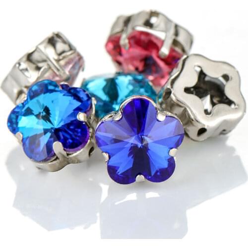 10mm K9 Glass Flower Shape Fancy Stones Clothes Bags Decoration Sewing Crystal with Claws Rhinestone Crystals