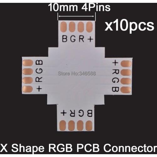 10pcs/Lot, 10mm 4Pins 4-Pin X (Cross) Shape PCB Board Corner Splitter Connector No Soldering for 5050 SMD RGB LED Strip Light