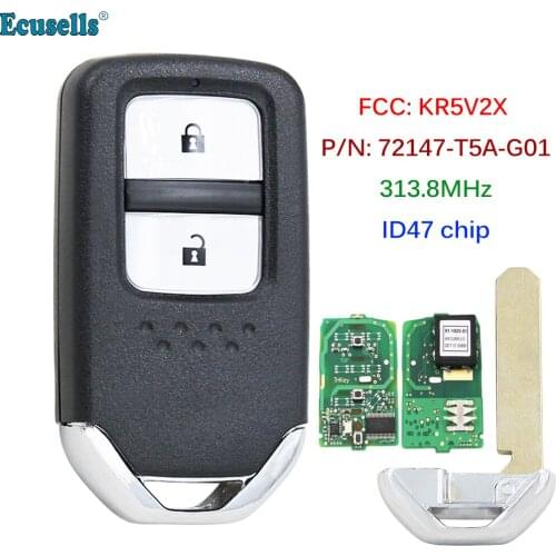 2 Button Smart Remote Key Fob 313.8MHz 47 Chip for Honda Fit City Crider Jazz Shuttle Vezel FCC: KR5V2X P/N: 72147-T5A-G01