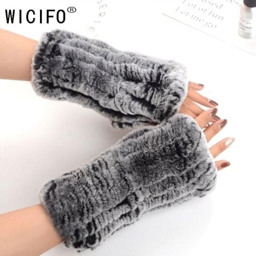 2019 New Good Elastic Women Real Natural Knitted Rex Rabbit Fur Fingerless Gloves Winter Fashion Warm Rex Rabbit Fur Mittens