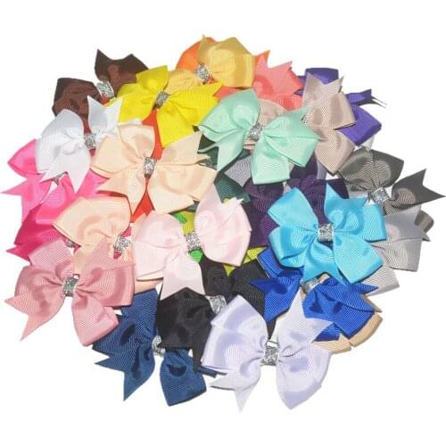32pcs/lot 3'' Glitter Center Grosgrain Ribbon Solid Bow Knot Girl Bowknot Hair Clip Boutique Headwear for Everyday HDJ114