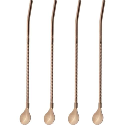 4Pcs/Set Reusable Long Straw Spoon Rose Stainless Steel Straws Multicolor Tea Scoop Bar Cocktail Coffee Stirring Drinking Spoon