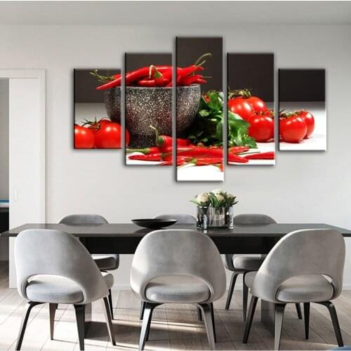 5 Pieces Kitchen Decor Poster Canvas Art Print Tomato Pepper Picture Modular Wall Decoration Home Kitchen Dining Room Decoration