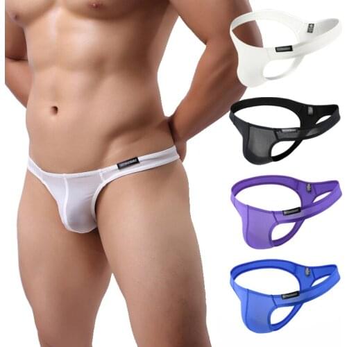 AIIOU Sexy Lace Men Seamless Underwear Mesh Transparent Gay G-string Thong Jocks Exotic T-back Briefs Bikini Tanga Underpants