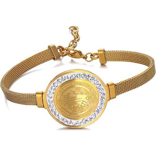 San Benito Medal Charm Bracelets & Bangles for Women Gold Color 316L Stainless Steel Religious Saint Benedict Bracelet Jewelry