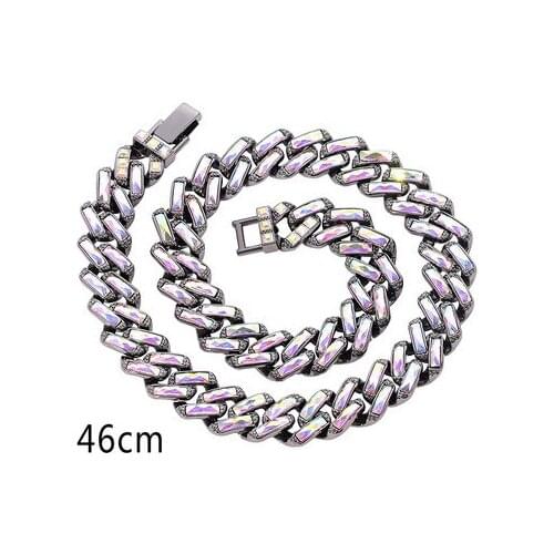 European and American Hip-hop12mm Cuban Chain Super Flashing Color Diamond Men and Women Necklace Shiny Rap Hip-hop Male Choker